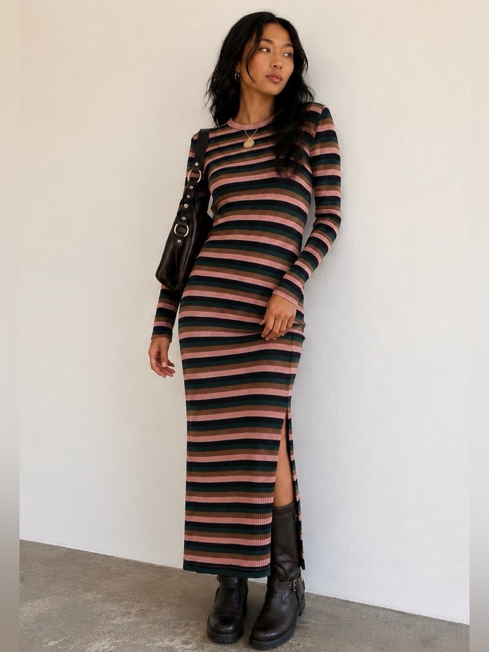 Free People Ribbed Striped Maxi Dress Indie Grunge Boho Chic Small
